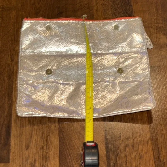 American Eagle Iridescent Metallic Fold-Over Clutch with Coral Zipper - Picture 11 of 11